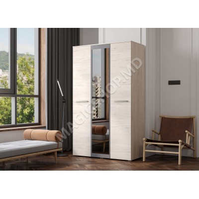 Dulap Bari 3D13 Hykory Rockford Deschis/Grafit Gri